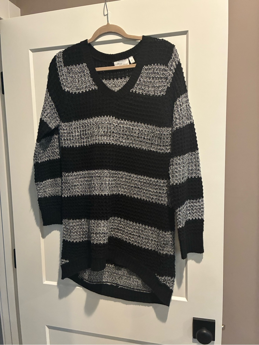 Allison Brittney Black & Gray Striped V-Neck Sweater